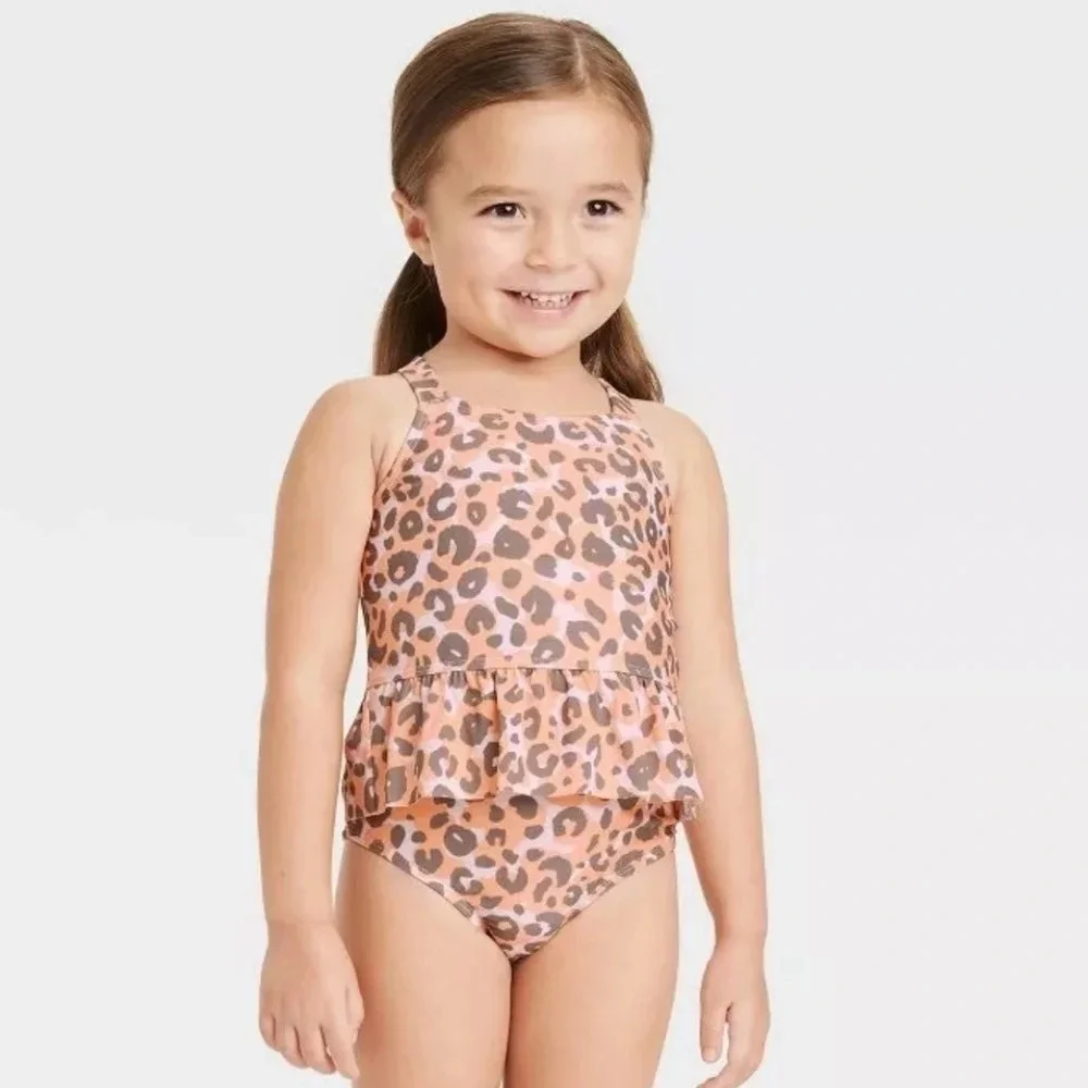 NWT Cat & Jack Baby Girl's 2 PC Animal Print Tankini Swimsuit 12M